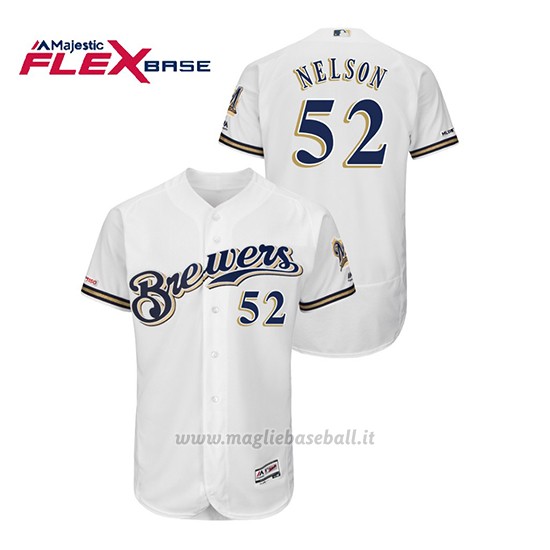 Maglia Baseball Uomo Milwaukee Brewers Jimmy Nelson 150th Aniversario Patch Autentico Flex Base Bianco